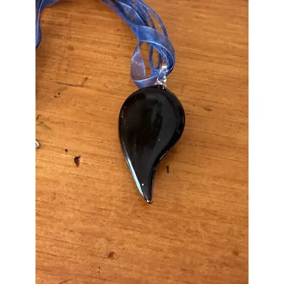 Art Glass Pendant Necklace Blue Floral + Extra Pendant Murano Style - Picture 8 of 15